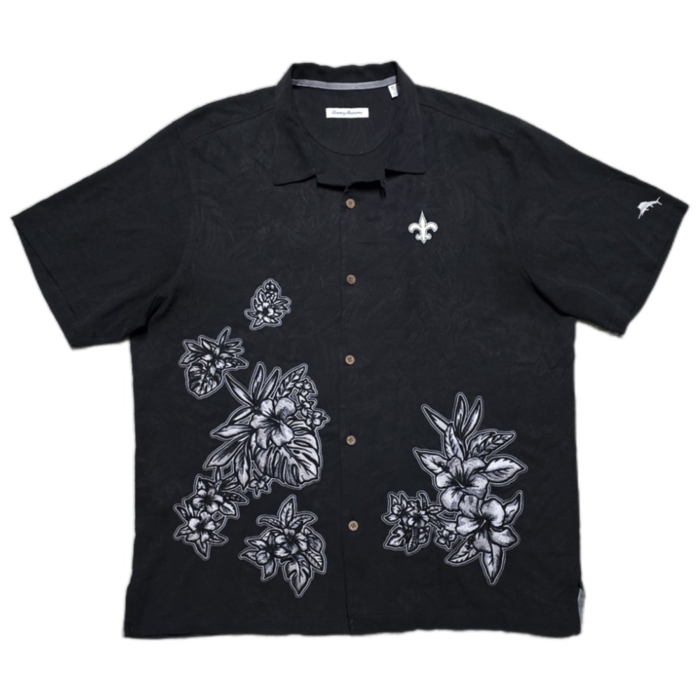 Tommy Bahama New Orleans Saints Silk Camp Shirt Mens XL NFL Hibiscus‎ Floral